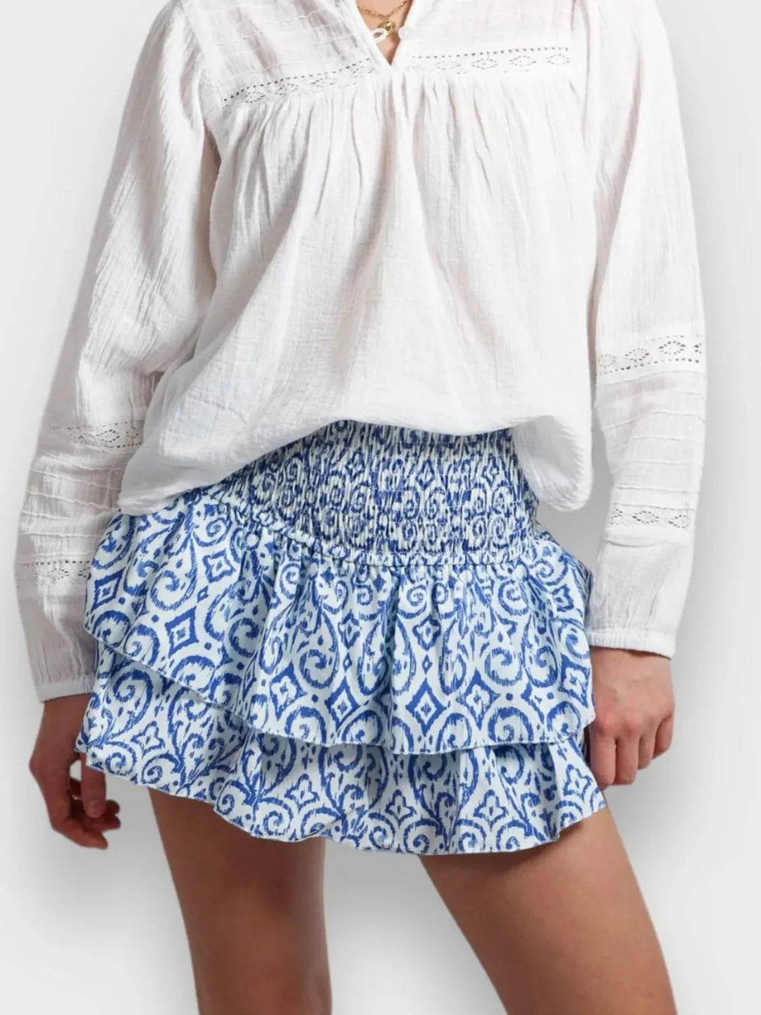 Smocked Wideband Waist Layered Mini Skirt