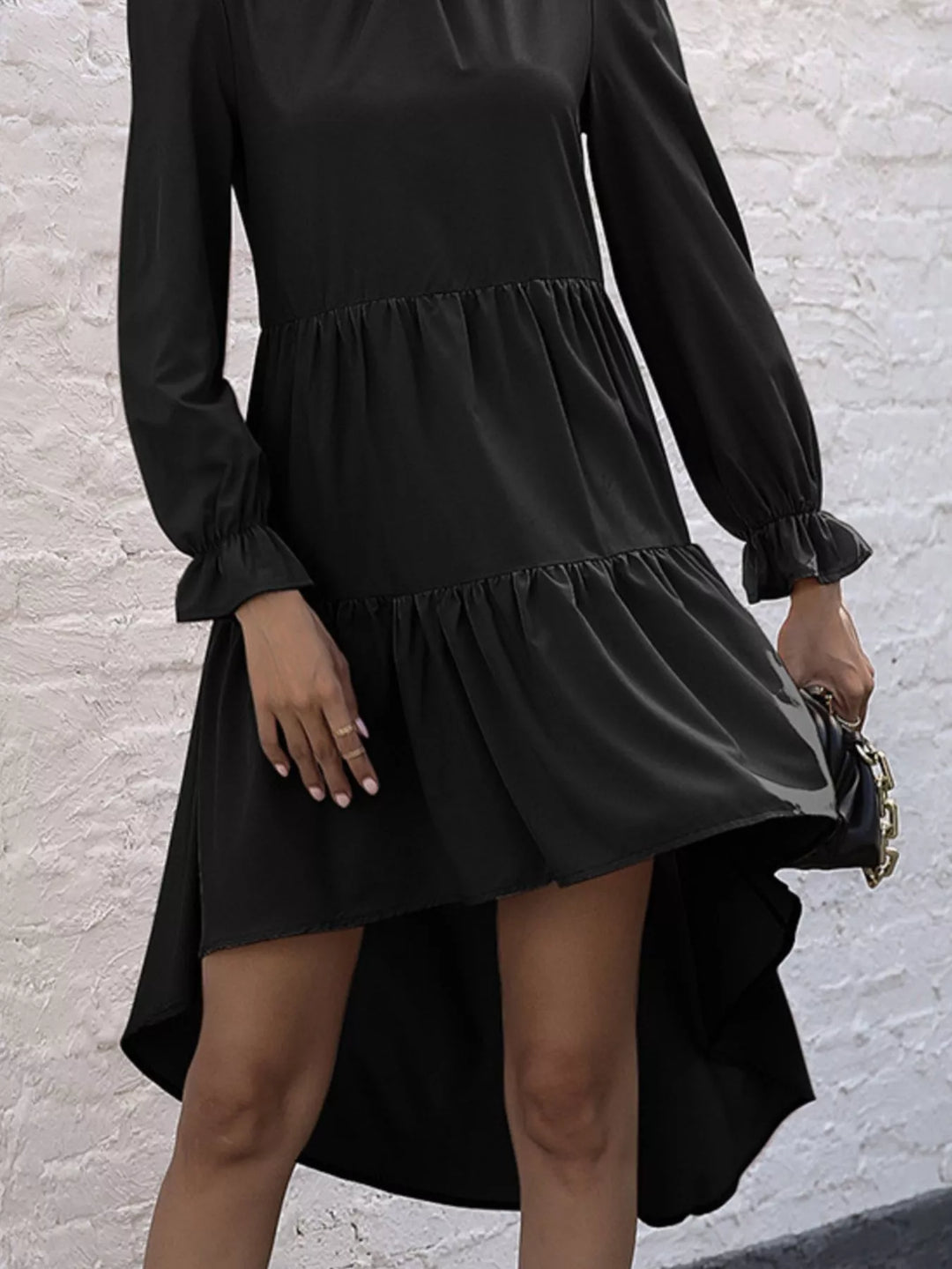 High-Low Flounce Sleeve Dress