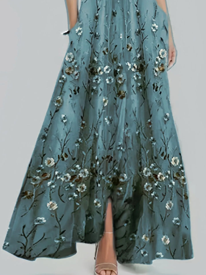 Floral Print Half Sleeve Wrap Maxi Dress