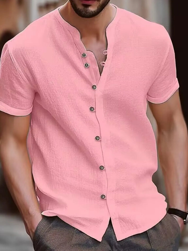 Men's Full Size Casual Linen Button-Down Short Sleeve Shirt Plus Size