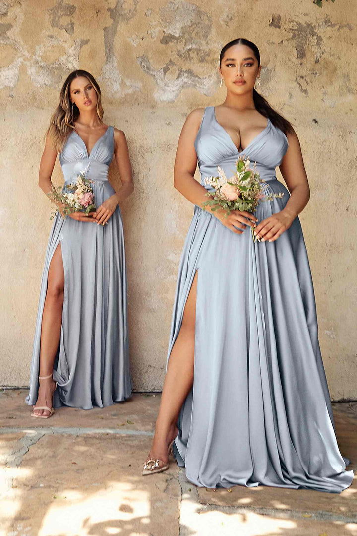 Cinderella Divine 7469 Floor Length Satin Formal V-Neckline Dress