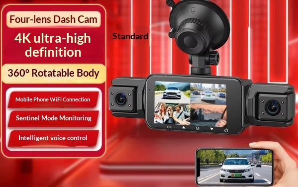 Panoramic Dash Cam Plug-and-Play Night Vision 4-Camera Reversing View