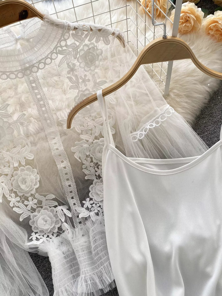 Floral Lace Blouse & Cami Set