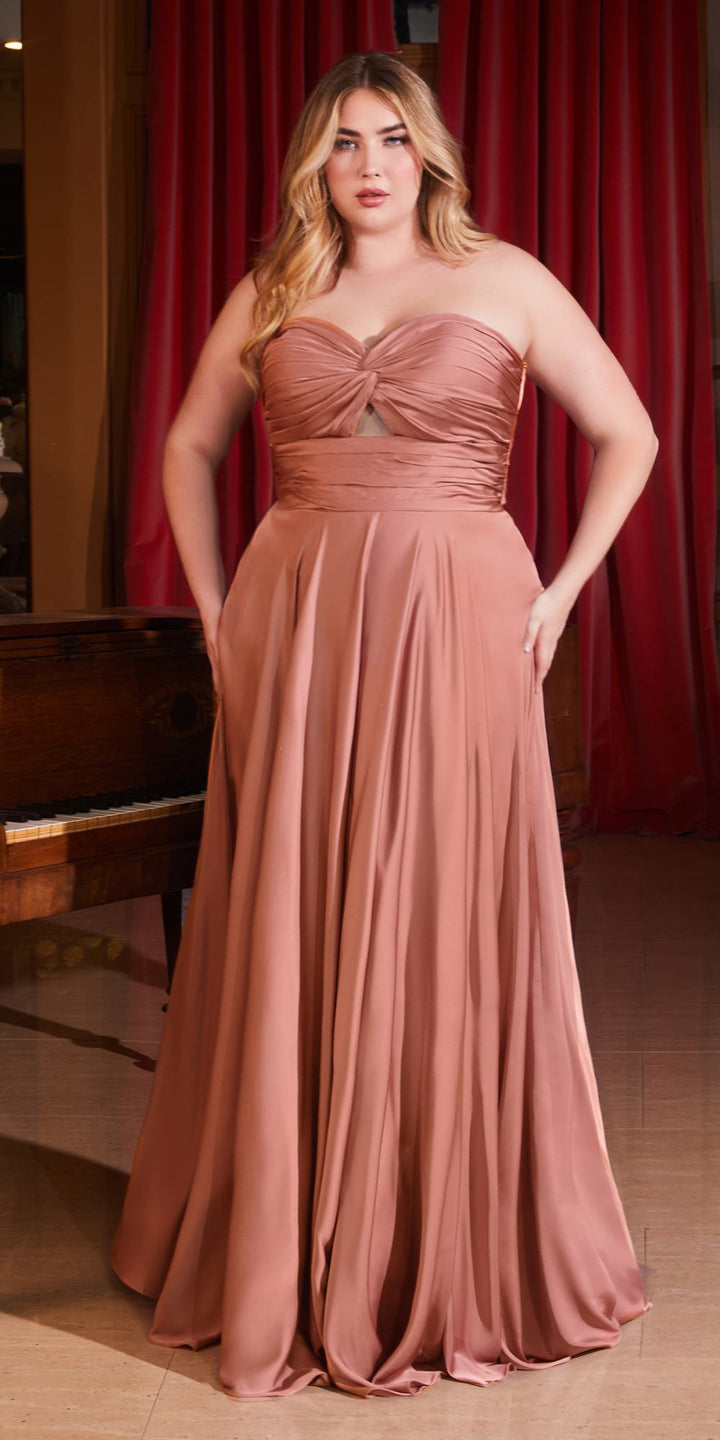 Ladivine 7496 Floor Length A-Line Luxurious Satin Strapless Keyhole Dress