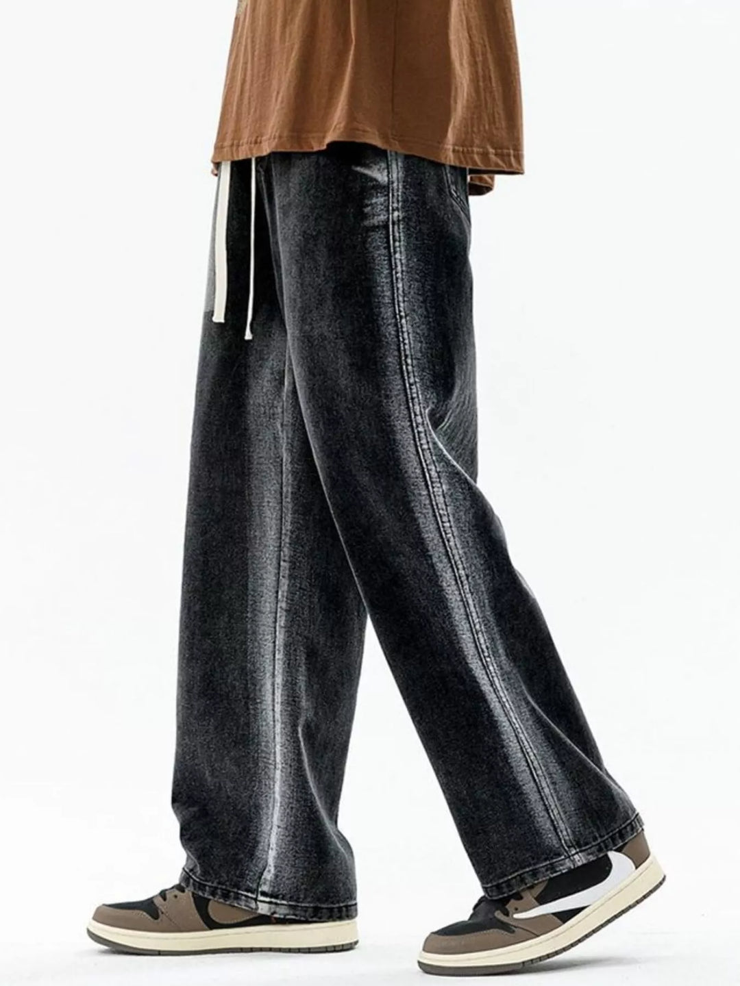 Men's Full Size Drawstring Relaxed Fit Wide Leg Jeans Plus Size