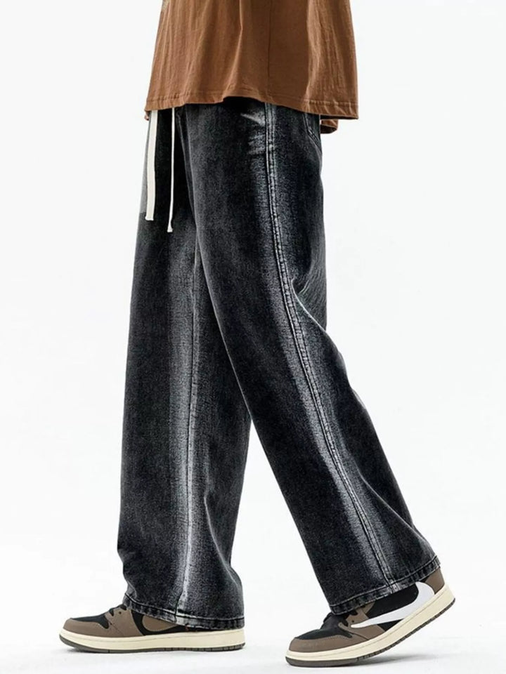 Men's Full Size Drawstring Relaxed Fit Wide Leg Jeans Plus Size