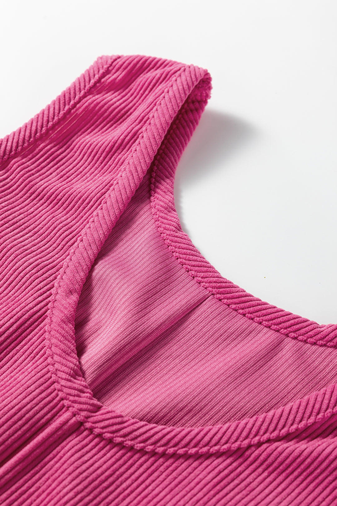 Rose Red Corduroy Sleeveless Mini Dress With Patched Pockets