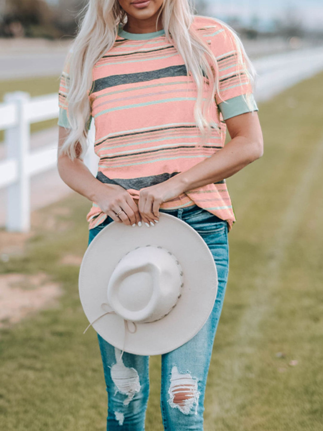 Multicolor Stripes Crew Neck T Shirt