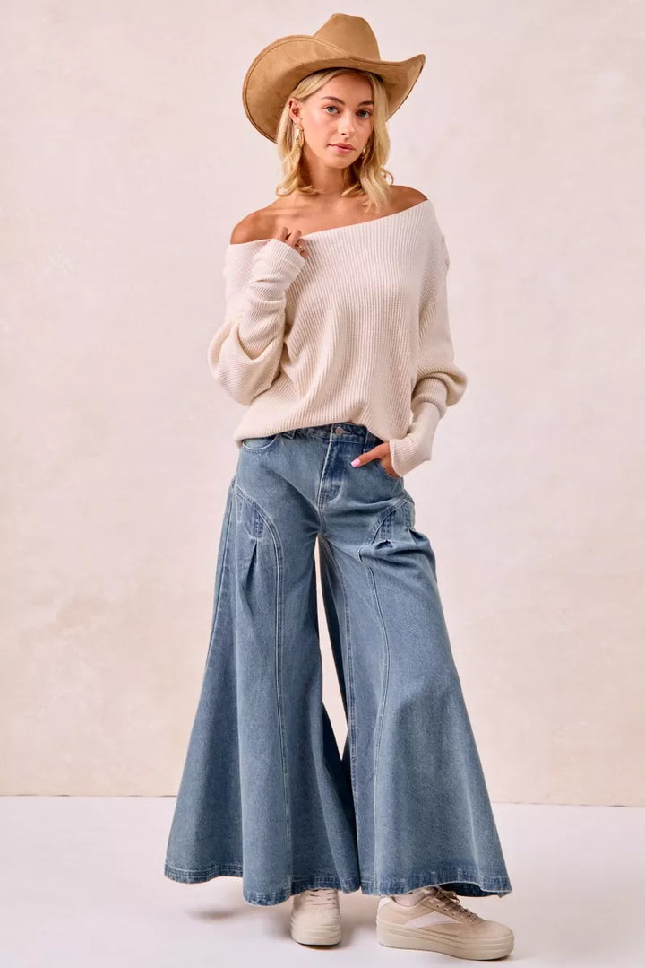 BiBi Waffle Knit Off Shoulder Top