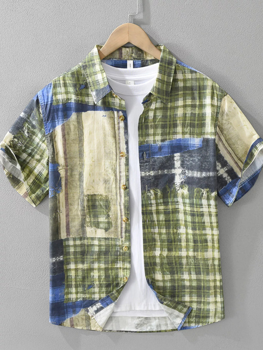 Men's Plus Size Plaid Button Up Short Sleeve Shirt