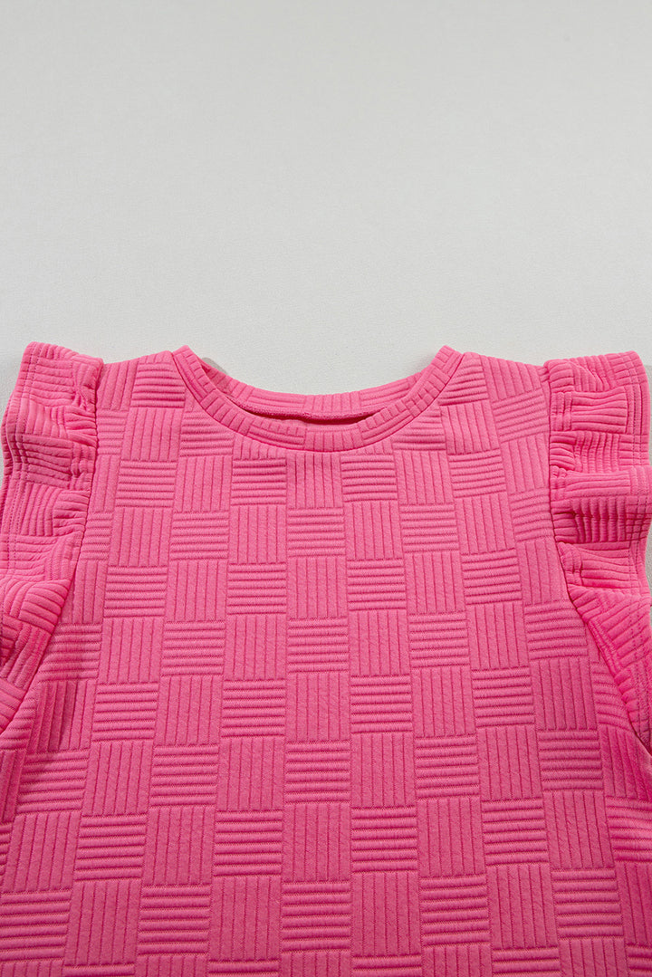Bonbon Textured Ruffled Sleeve Tee and Drawstring Shorts Set