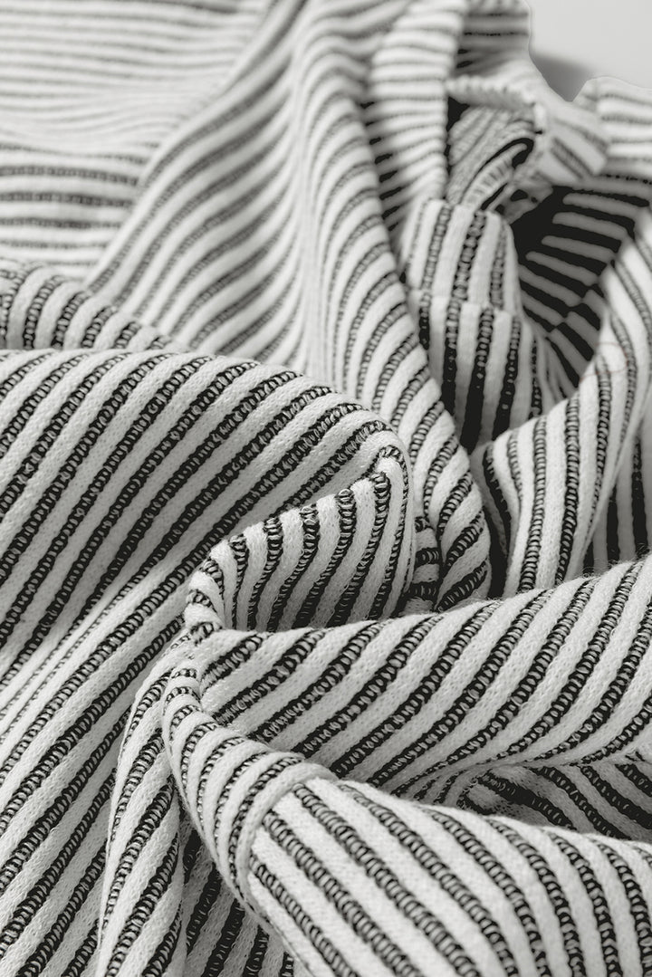 Gray Ribbed Knit Round Neck Long Lantern Sleeve Top