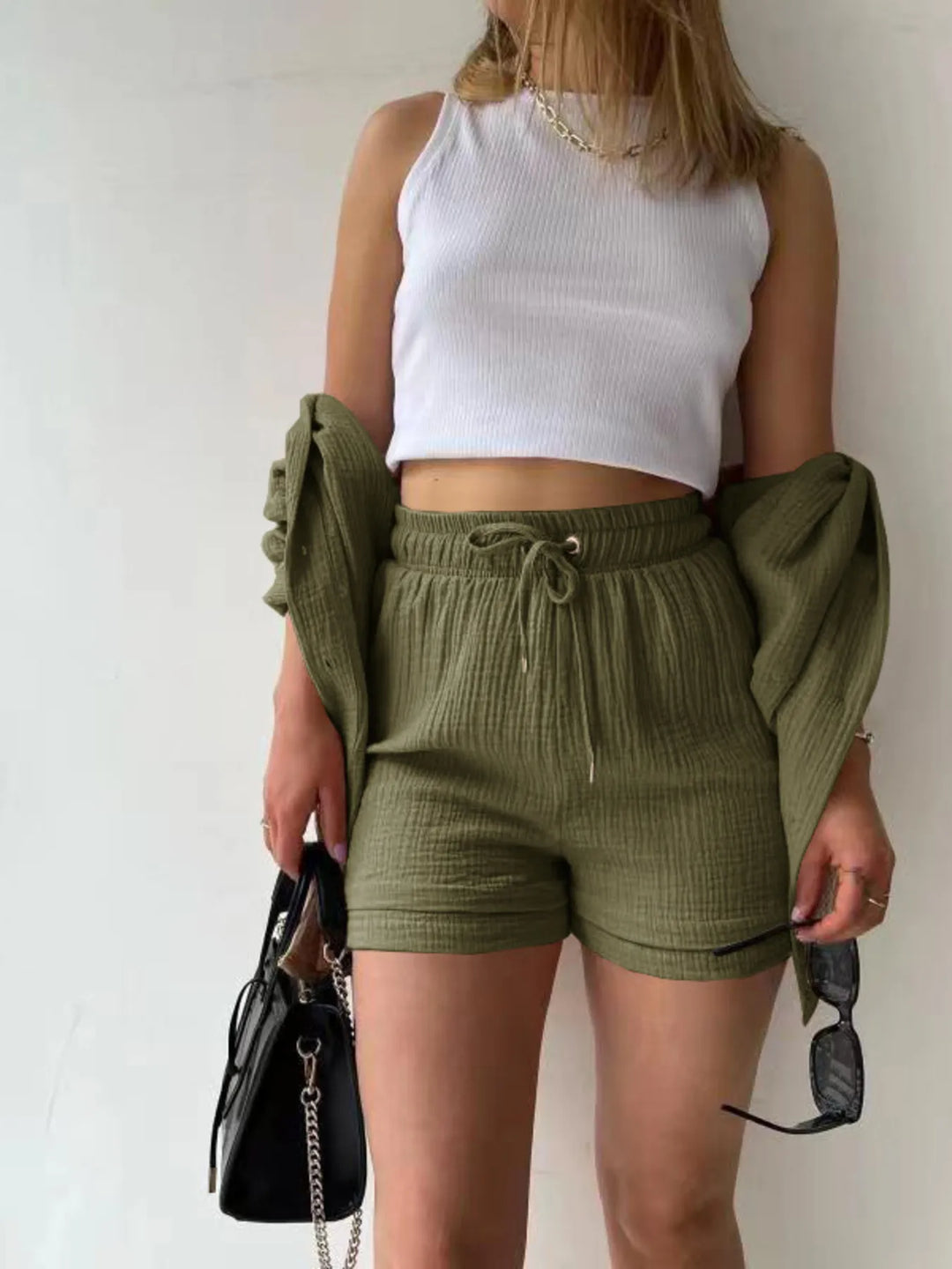 Button Up Shirt and Shorts Set