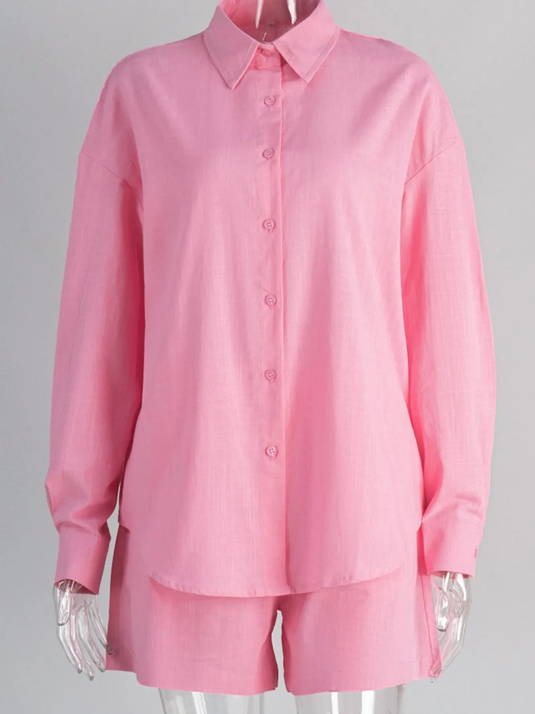Button Up Long Sleeve Shirt and Shorts Set