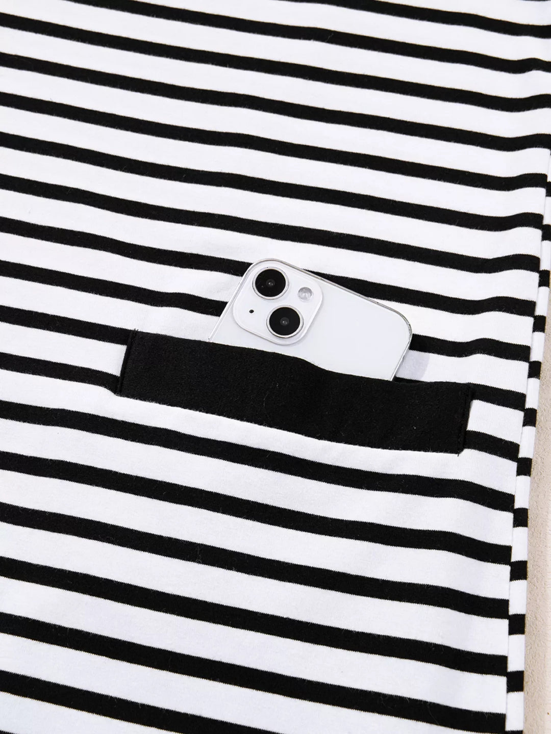 Stripe Buttoned Front Collared Long Sleeve T Shirt Dress with Pockets