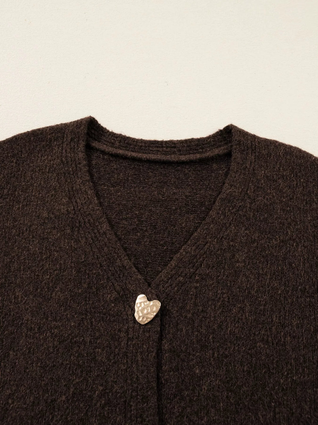 Heart Metal Button V Neck Cardigan Sweater