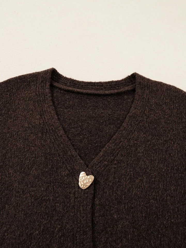 Heart Metal Button V Neck Cardigan Sweater