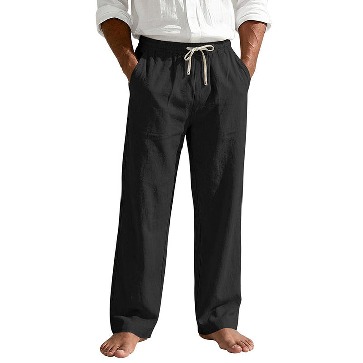 Mens Linen Casual Straight-Leg Trousers