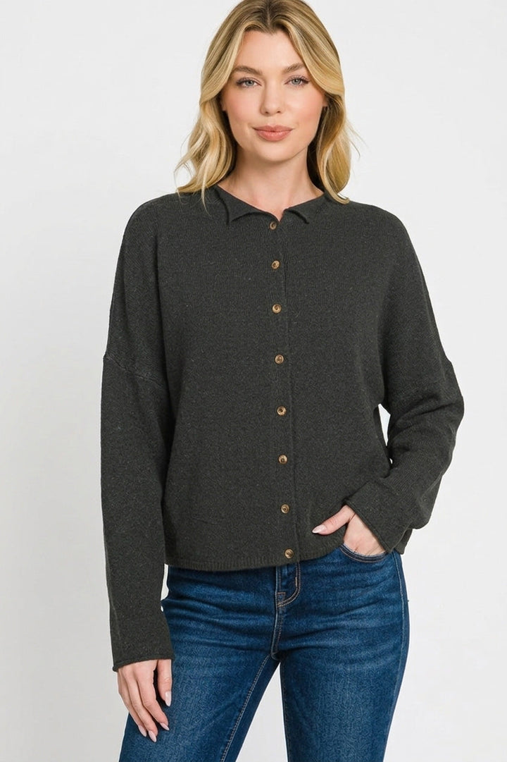 Zenana Collared Button Down Cardigan Sweater