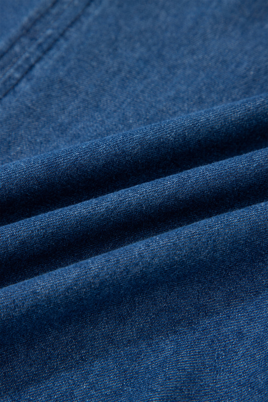 Sail Blue Ruffled Edge Collared Shift Denim Dress with Pockets