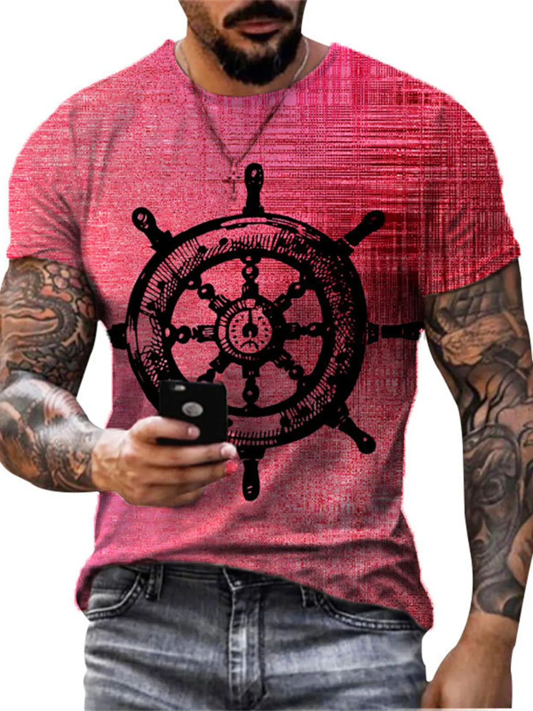 Men's Full Size Artistic Compass Graphic Round Neck T-Shirt Plus Size