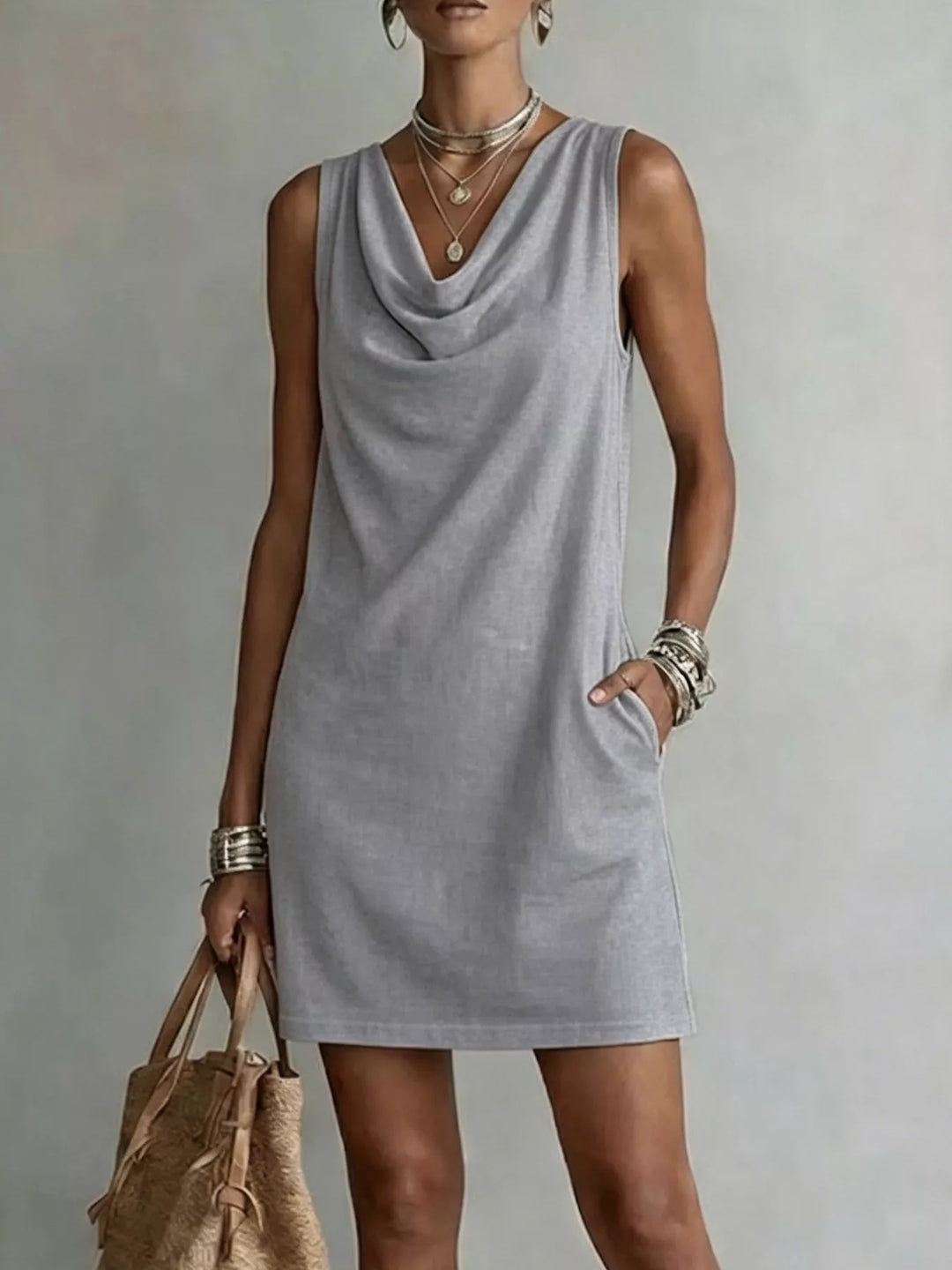 Full Size Sleeveless Cowl Neck Mini Dress Plus Size