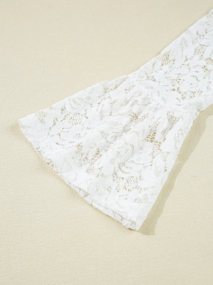 Lace Crochet Bell Sleeve Mock Neck Blouse