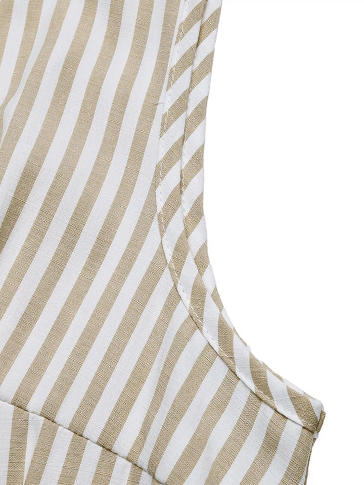 Striped Button-Front Wide Leg Jumpsuit