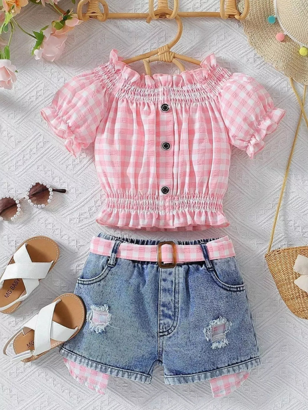 Children's Gingham Top & Denim Shorts Set