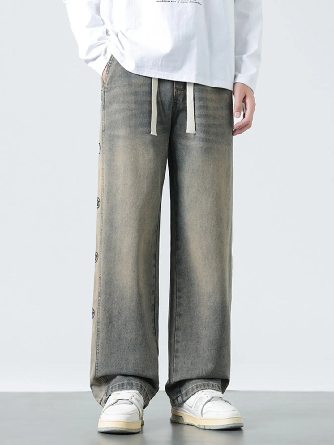 Men's Plus Size Drawstring Wide Leg Jeans