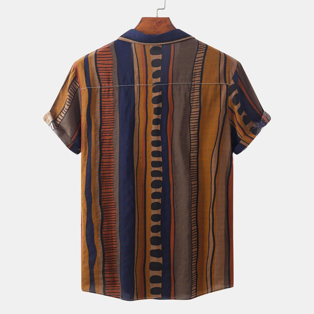 Men's Plus Size Striped Short Sleeve Button-Up Shirt
