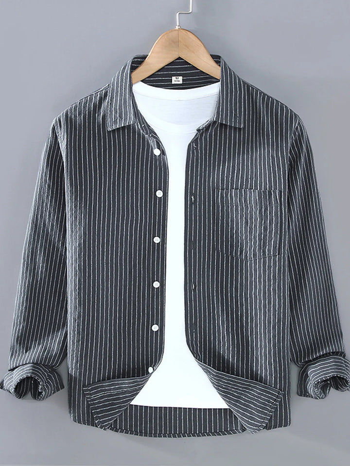Men's Plus Size Striped Button Up Long Sleeve Shirt