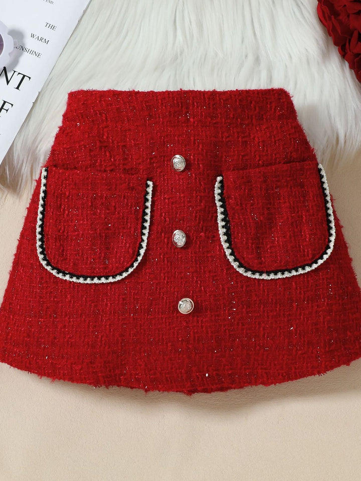 Children's Openwork Top and Tweed Skirt Set