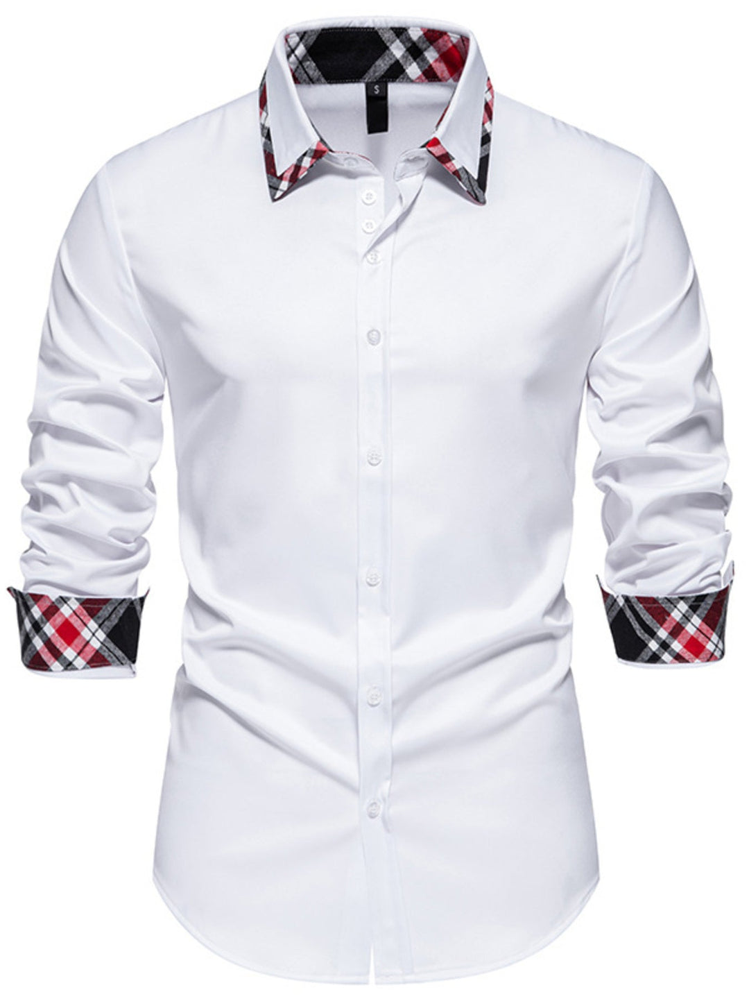 Men's Slim Fit Long Sleeve Plaid Trim Shirt