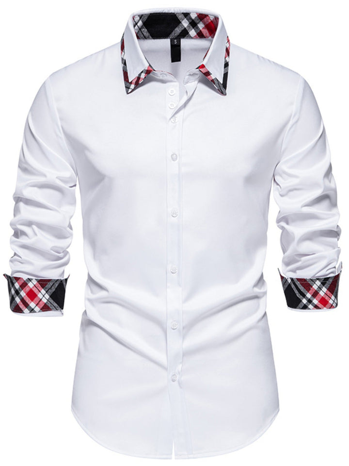 Men's Slim Fit Long Sleeve Plaid Trim Shirt