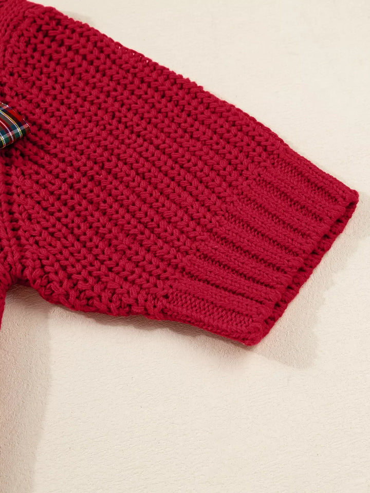 Plaid Lace Up Detail Christmas Holiday Puff Short Sleeve Sweater