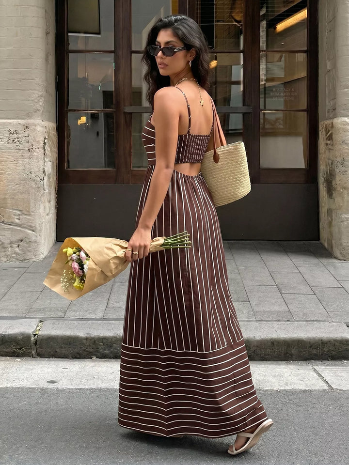 Striped Print Spaghetti Strap Maxi Dress
