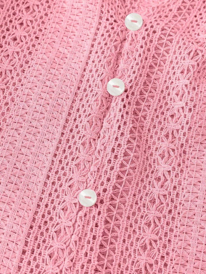 Lace Notched Long Sleeve Shirt