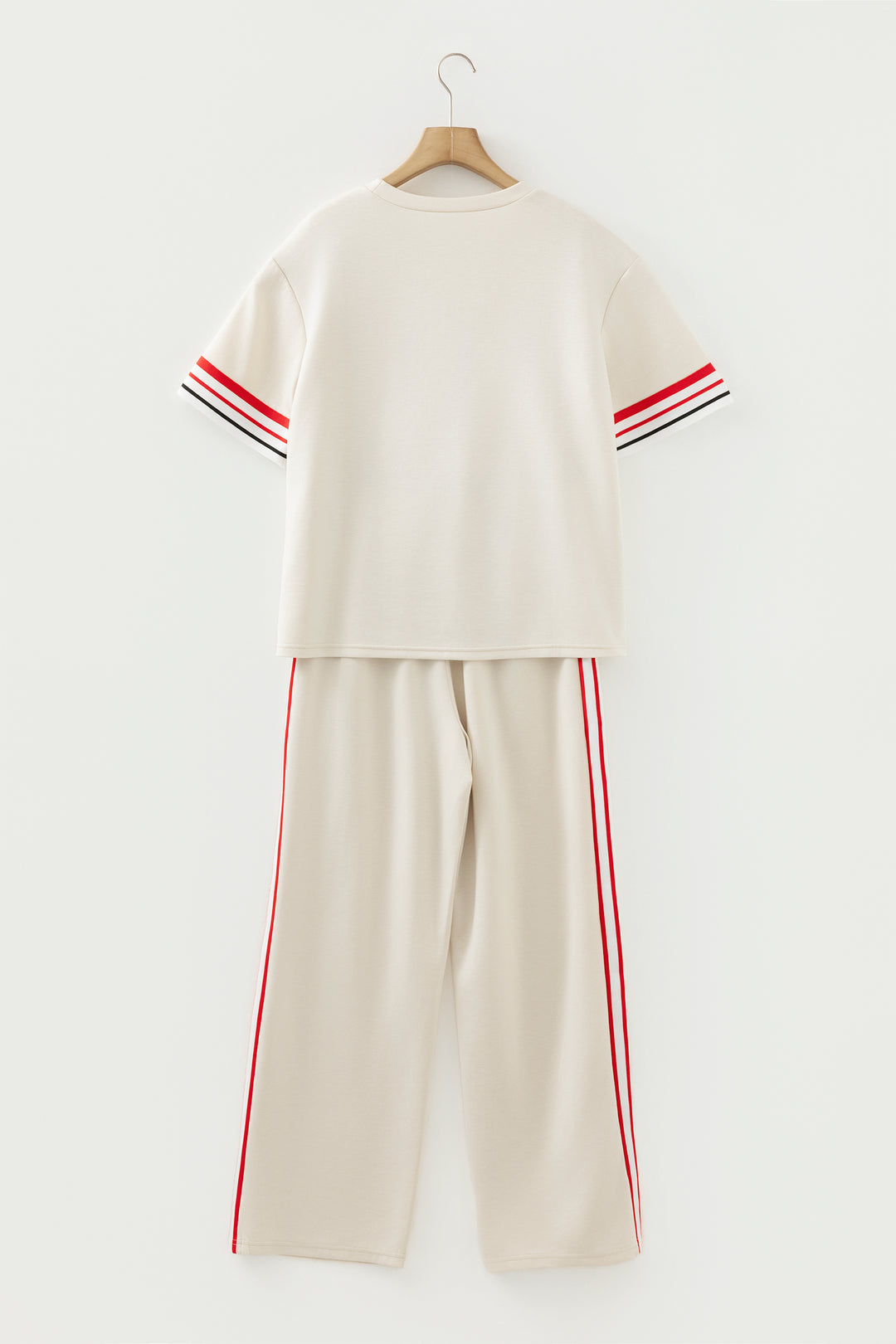 Jet Stream Contrast Striped Trim Crewneck T Shirt Loose Straight Pants Set