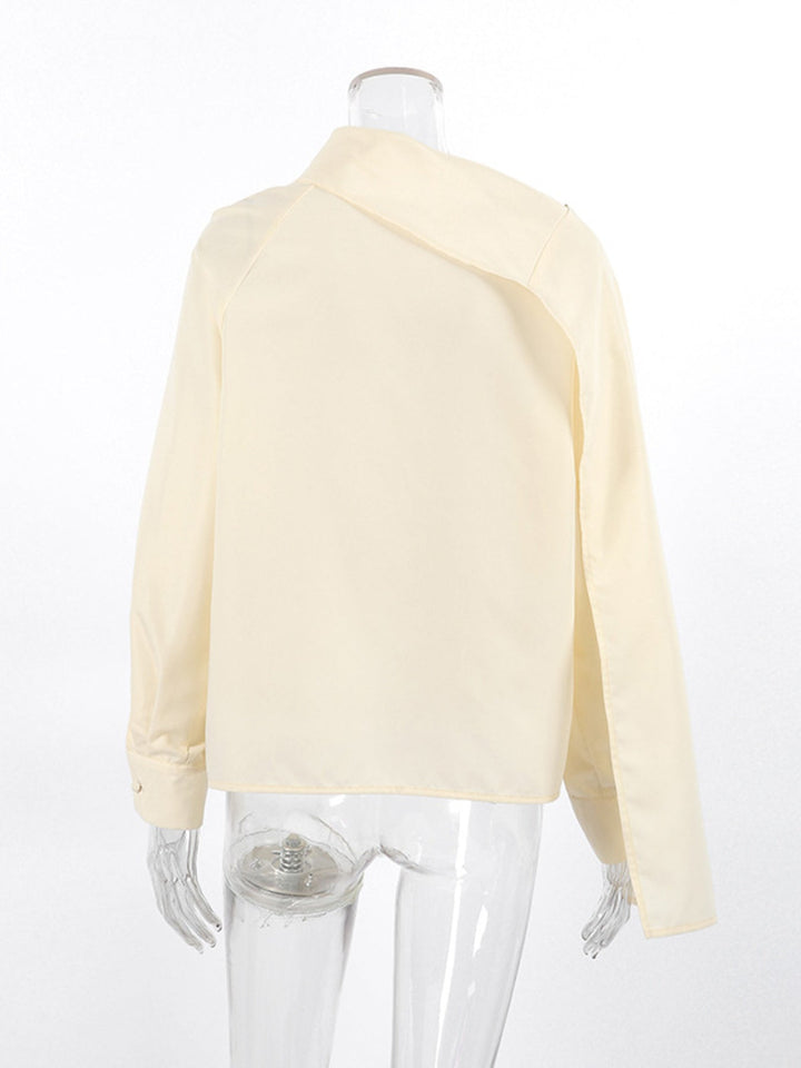Asymmetrical High Collar Long Sleeve Blouse