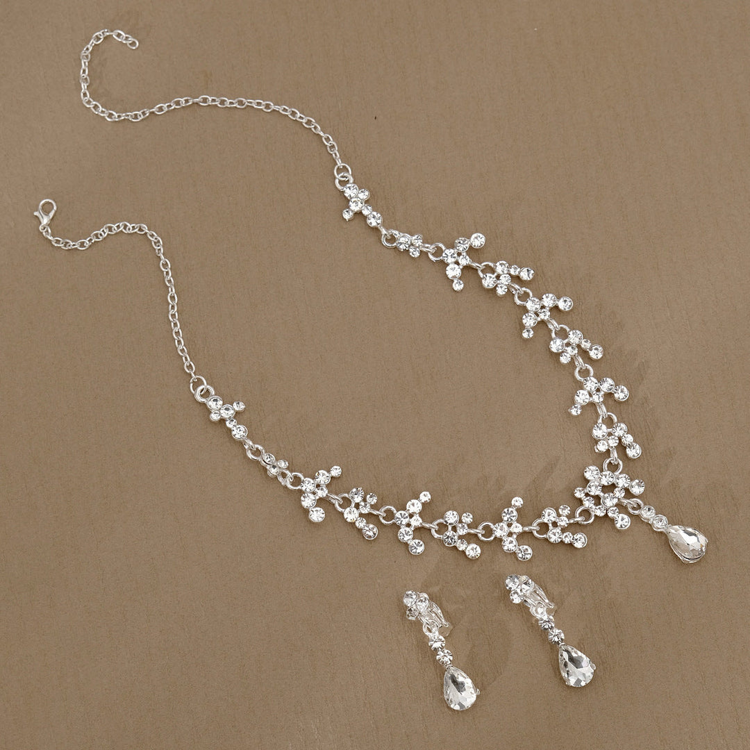 Rhinestone Pearl Earrings And Necklace Set Women