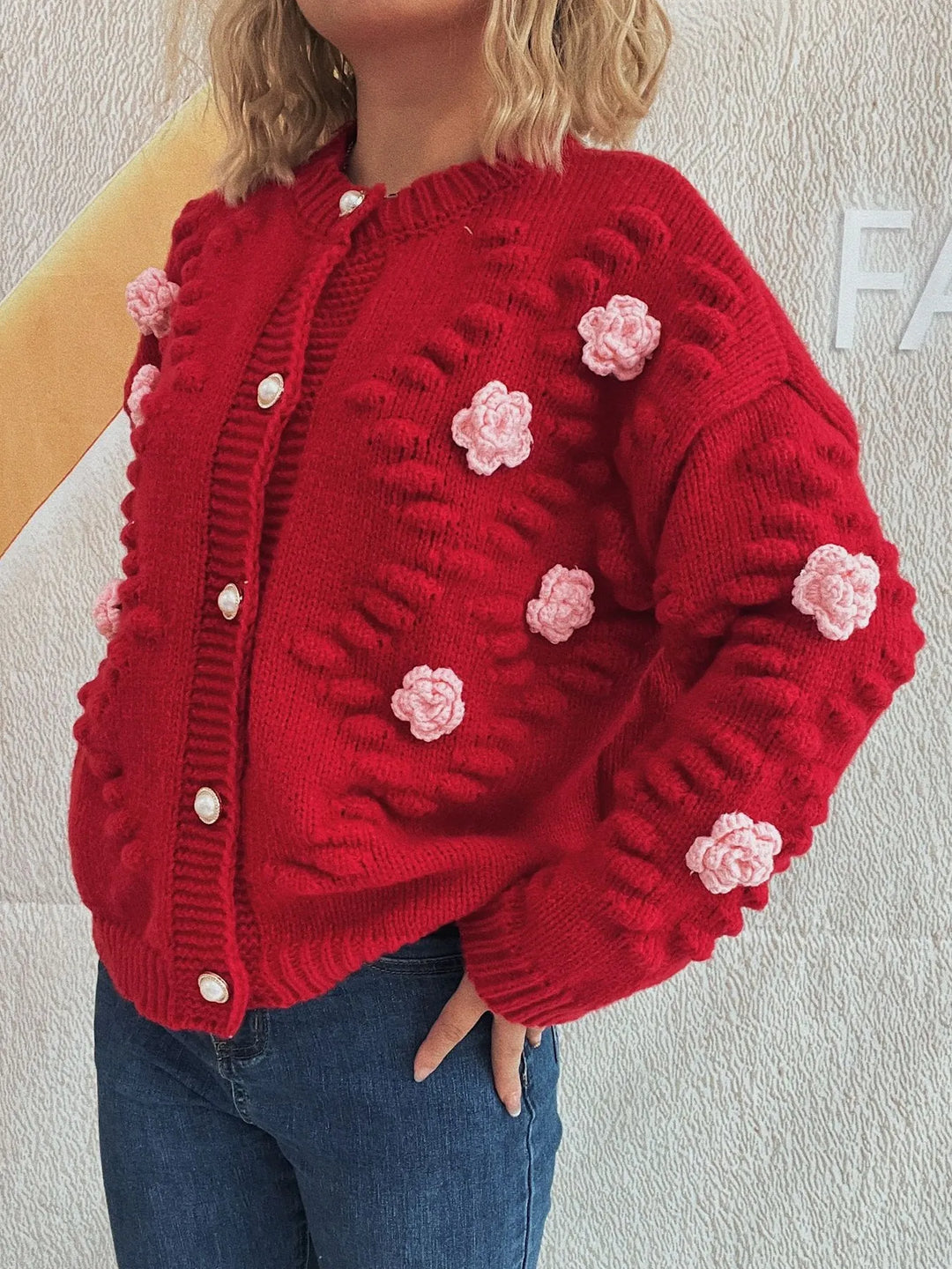 Flower Button Up Long Sleeve Cardigan