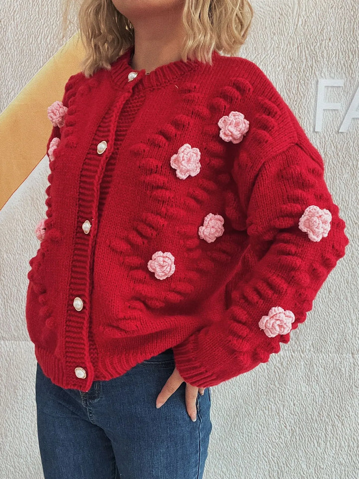 Flower Button Up Long Sleeve Cardigan