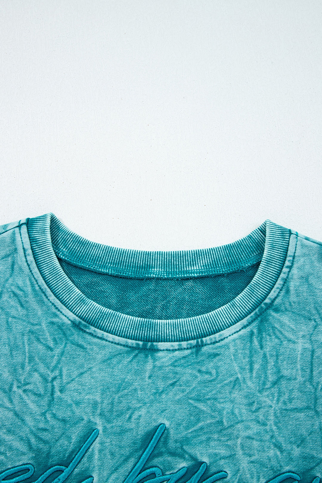 Sea Green saved by grace Letter Embroidery Mineral Wash Loose Sweatshirt