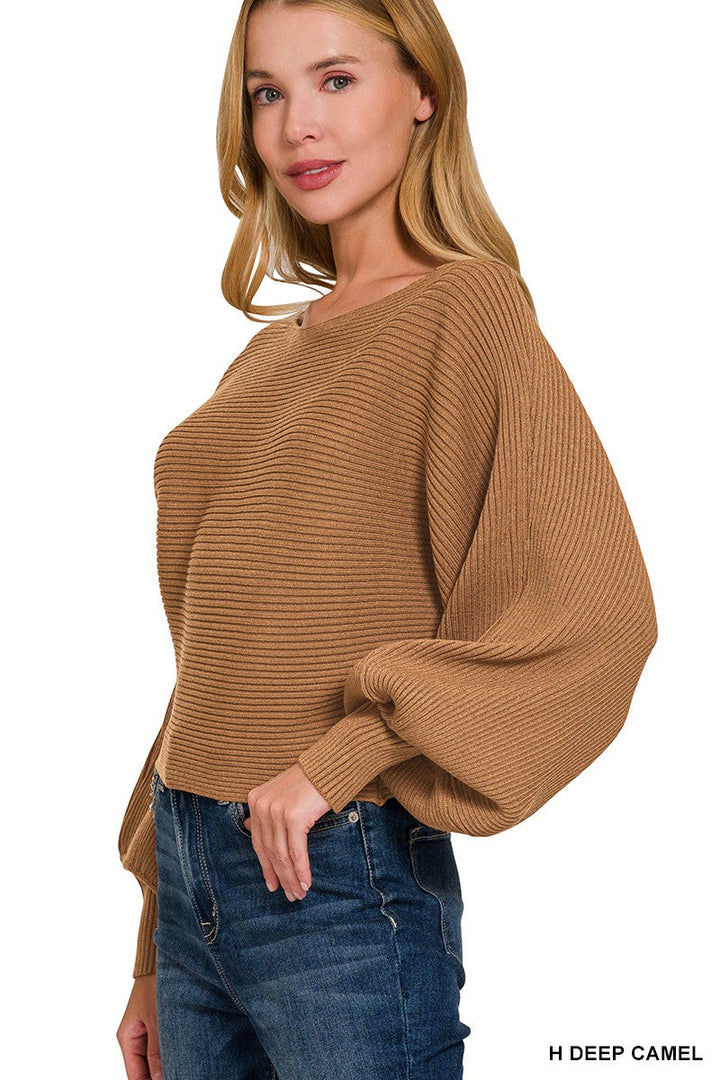 Zenana Boat Neck Balloon Sleeve Sweater