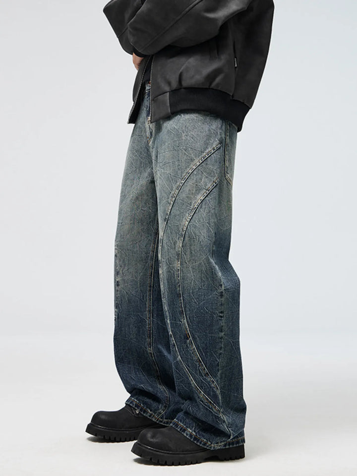 Men's Full Size Vintage Wash Wide Leg Jeans Plus Size