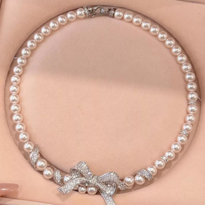 Pearl Necklace with Bow Pendant