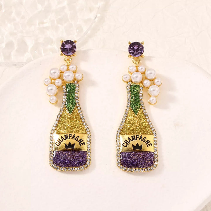 Champagne Bottle Earrings with Pearls