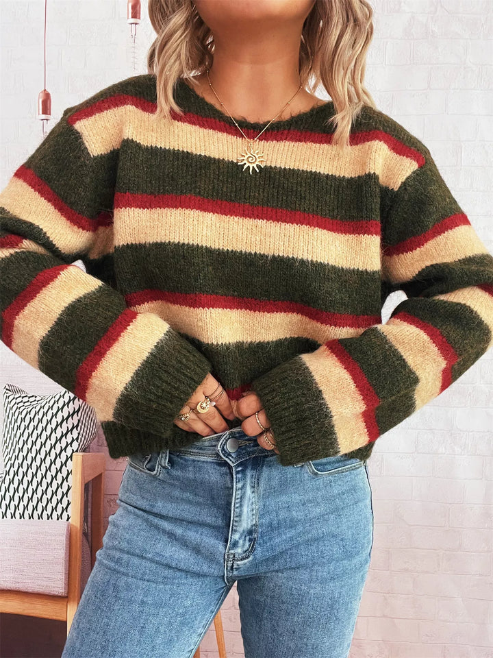 Striped Round Neck Long Sleeve Sweater