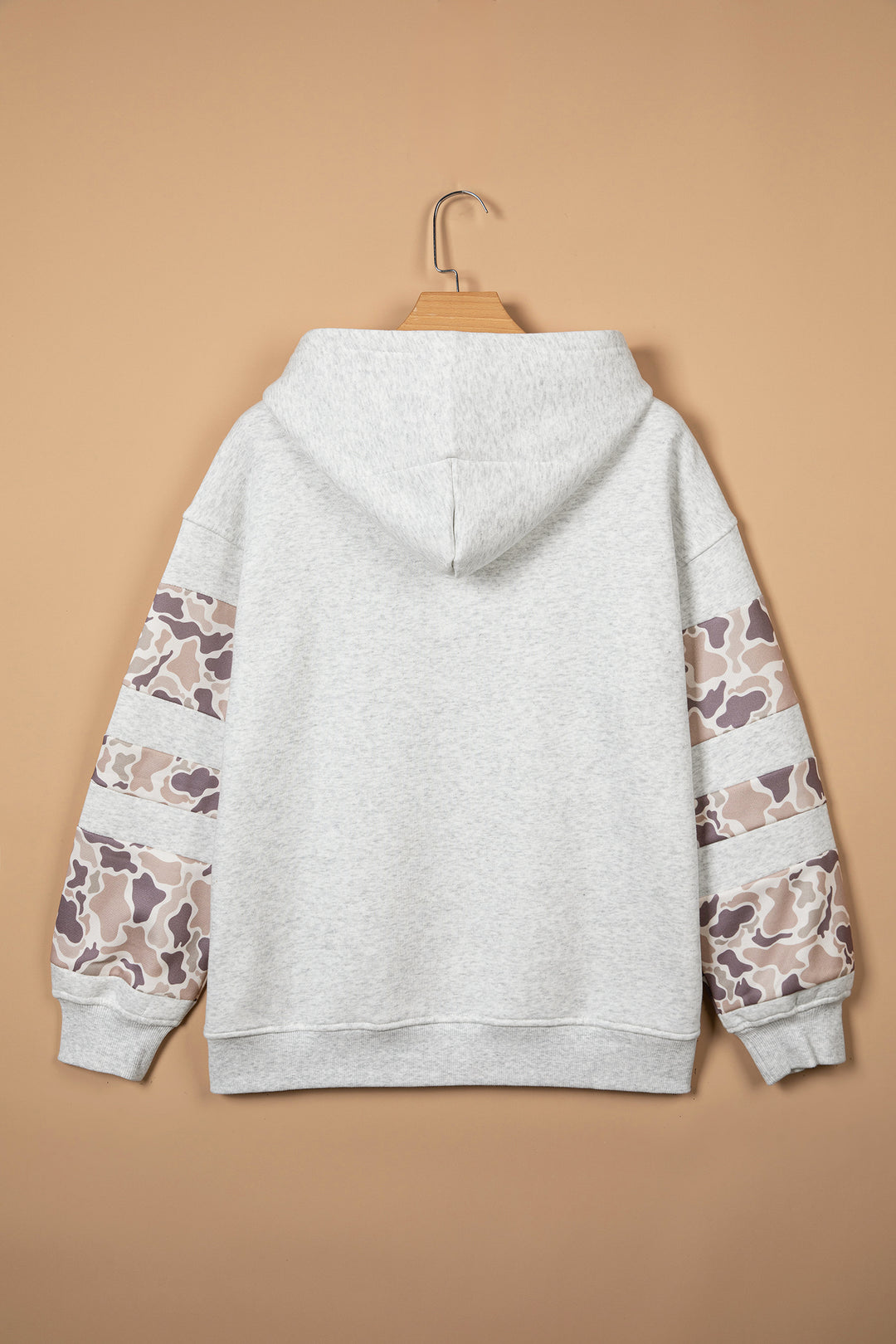 Light Grey Patchwork Camo Long Sleeve Hoodie